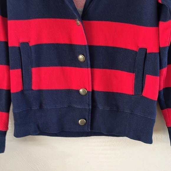 Tommy Hilfiger Sweatshirt Cardigan Red & Blue Striped Long Sleeve Button Size M - Picture 3 of 15